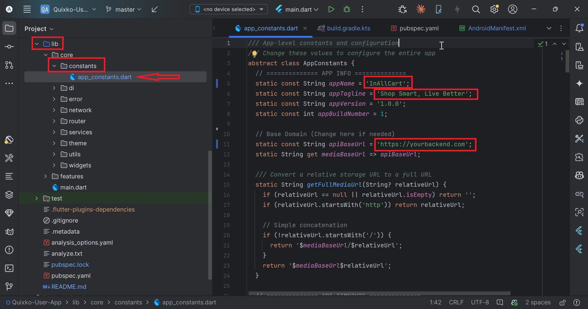 Update app constants file